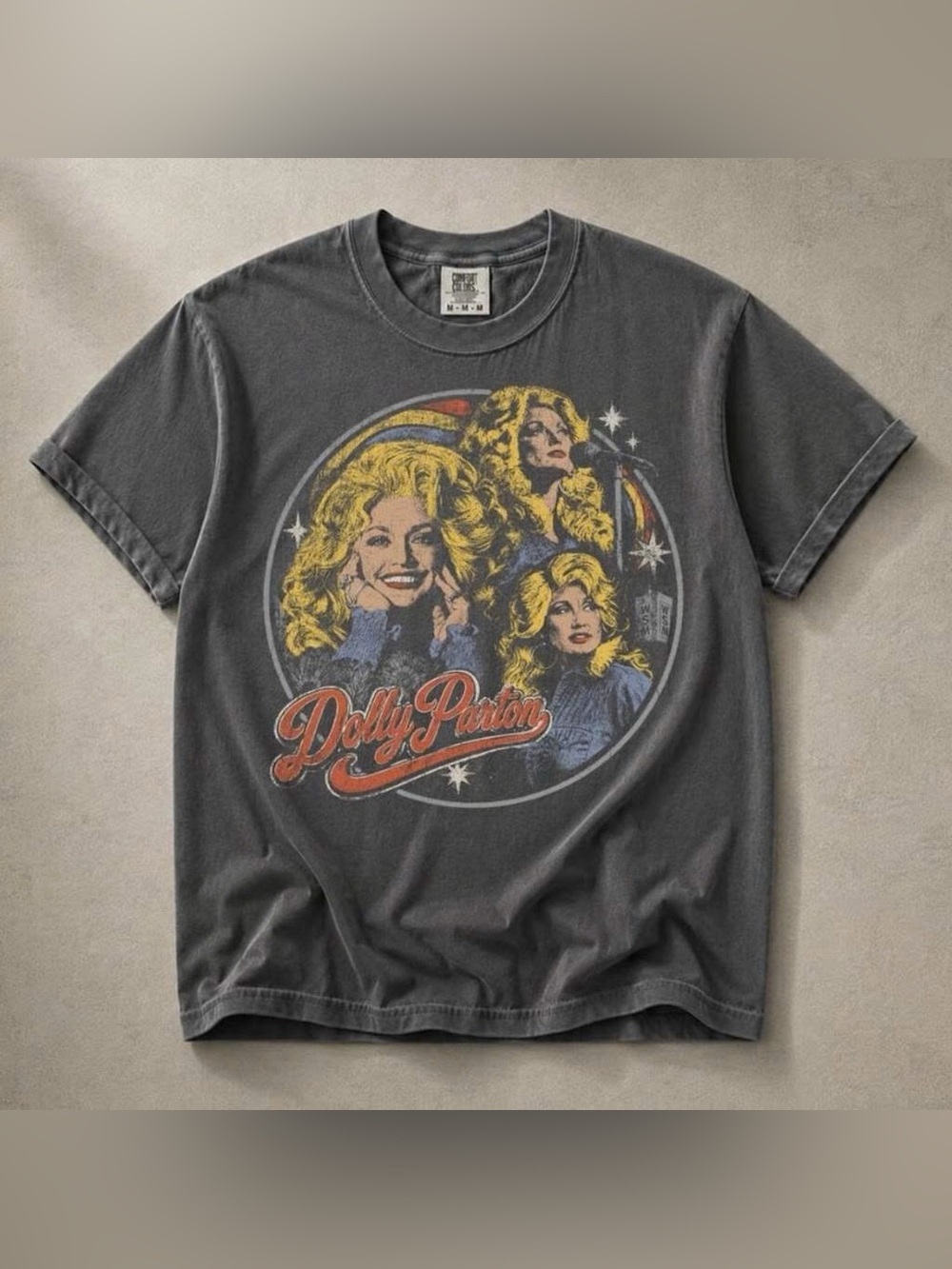 Dolly Parton Graphic Tee - Charcoal Vintage Style